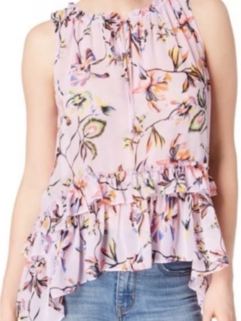 Bar III Floral Ruffle Sleeveless Blouse - Pink
